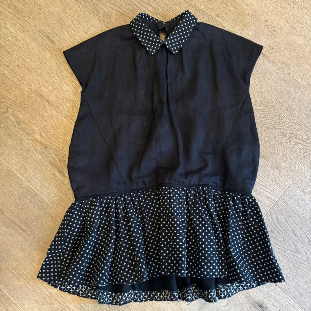 Vintage Black Drop-Waist Dress With Polka Dot Collar & Ruffle Hem